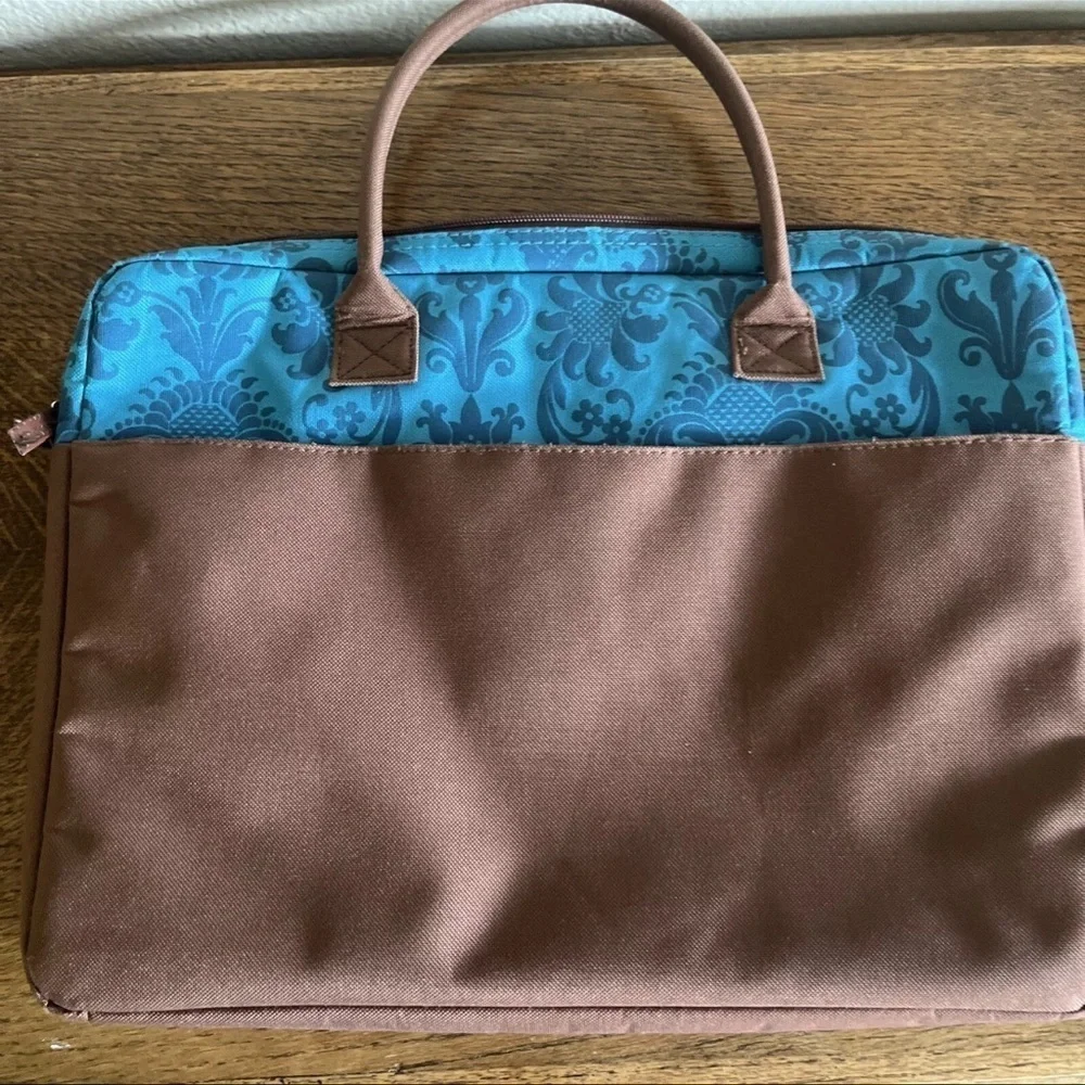 Jackie Savage McFee Laptop Bag Brown with Blue Paisley (with strap)